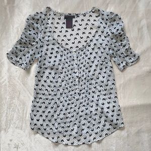 Fire Los Angeles Ruched Sleeve Top With Black Bird Print